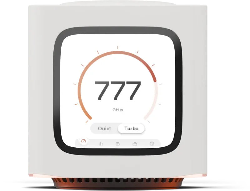 Power Mining Bitcube cube Bitcoin miner with 777 GH/s on its touchscreen