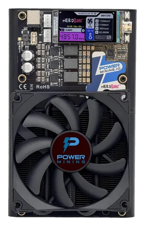NerdQaxe++ 4.8 TH/s four-chip solo Bitcoin miner